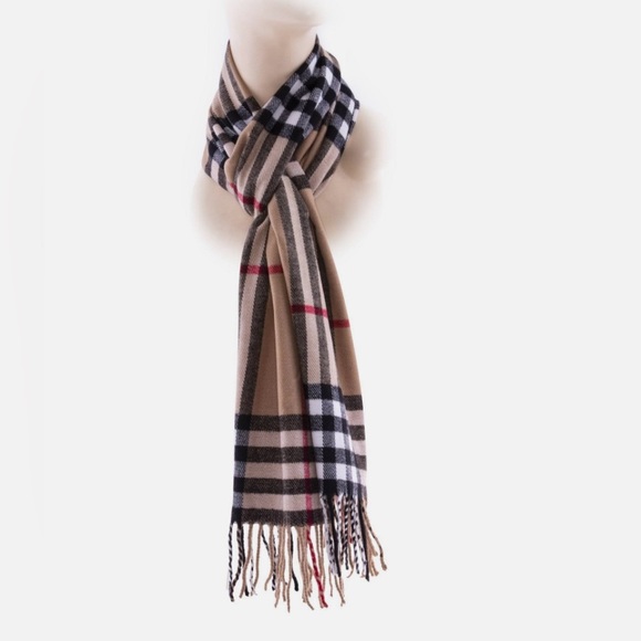 Cashmere Feel New England Plaid Scarf - 100% Acrylic - Super Soft - Camel - Picture 4 of 10